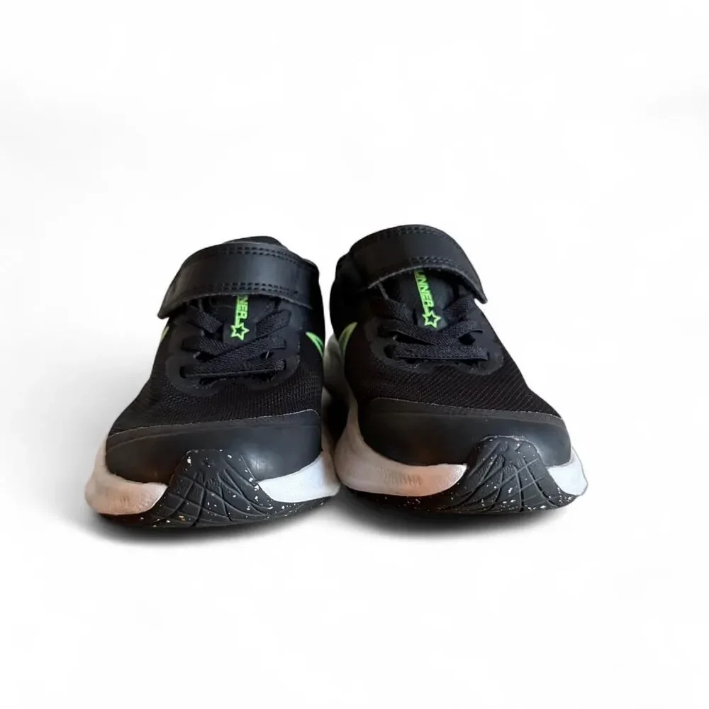 Nike Star Runner 3 Toddler Shoes 10.5C Black Green Velcro Sneakers